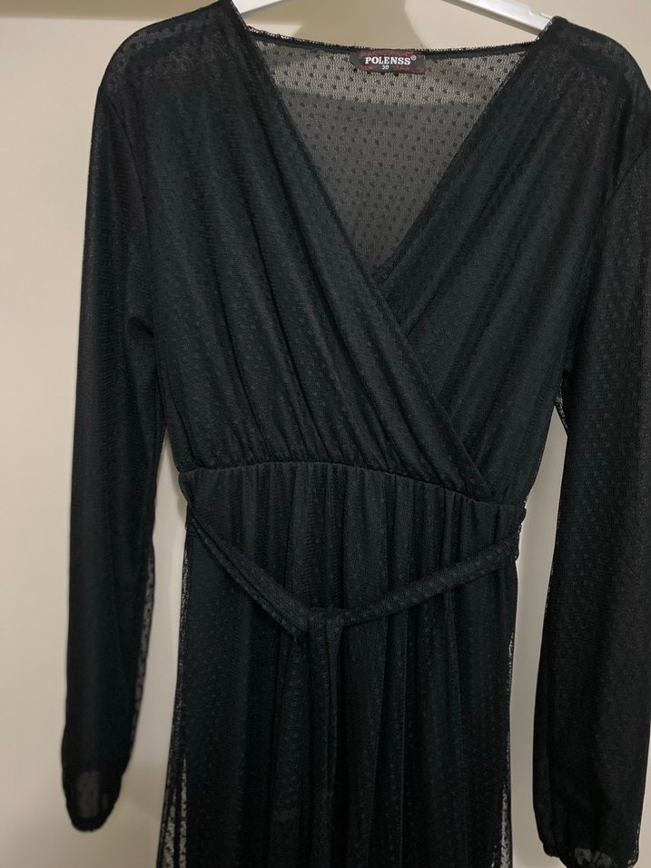 Siyah Uzun V Yaka elbise - Görsel 2