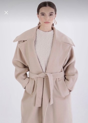 Bej Uzun Kemerli Kadın Kaban - Görsel 7