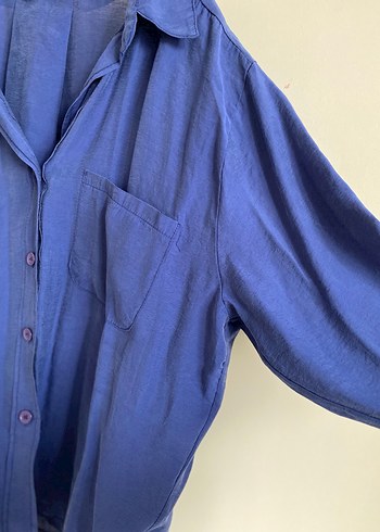 Lacivert modal oversize gömlek - Görsel 3