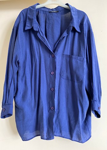 Lacivert modal oversize gömlek - Görsel 4