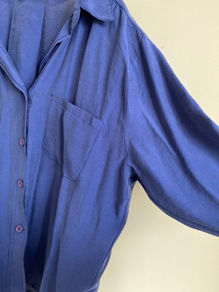 Lacivert modal oversize gömlek - Görsel 3
