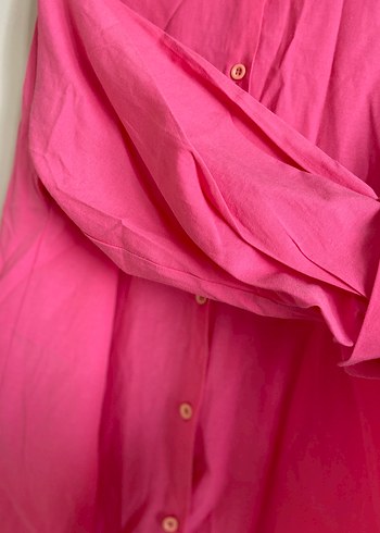 Pembe keten Gömlek - Görsel 3