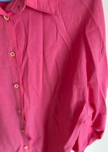 Pembe keten Gömlek - Görsel 4