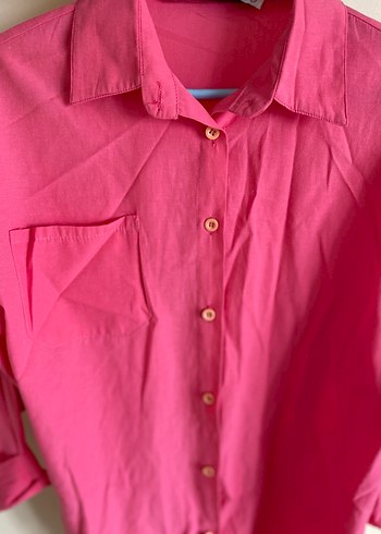 Pembe keten Gömlek - Görsel 2