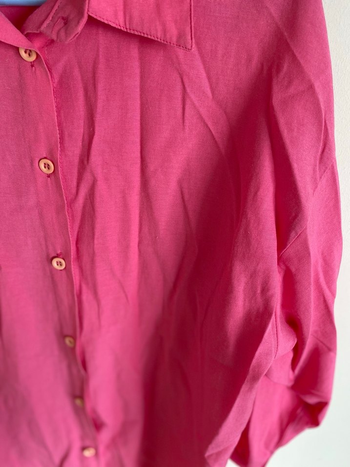 Pembe keten Gömlek - Görsel 4