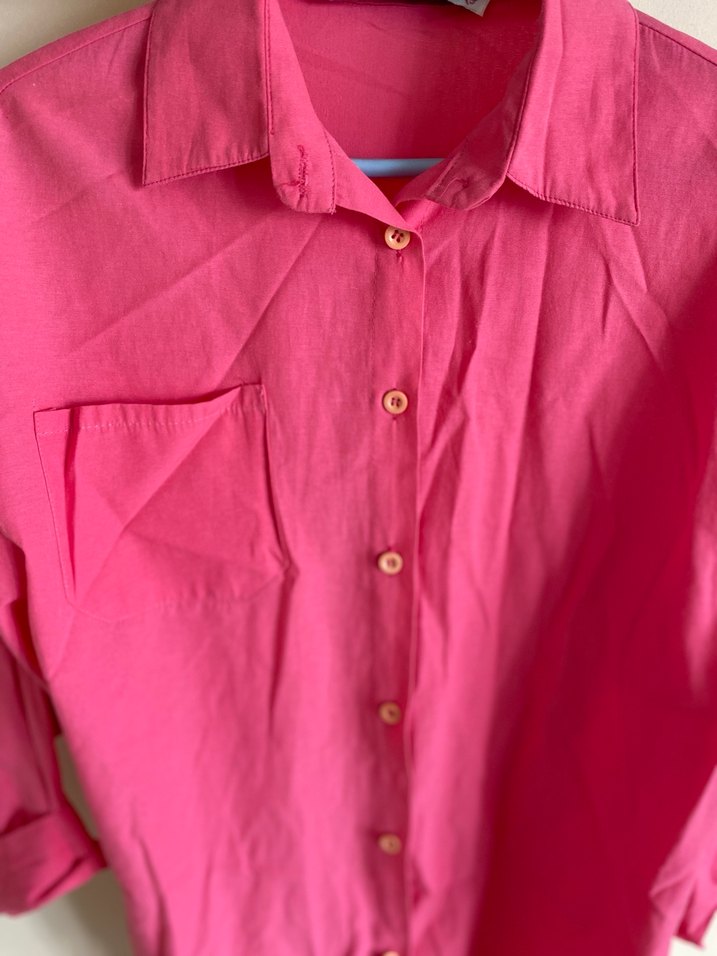 Pembe keten Gömlek - Görsel 2