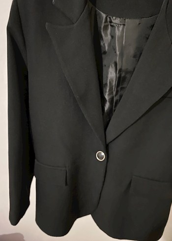 Düğmeli Siyah Midi Kadın Blazer Ceket - Görsel 2
