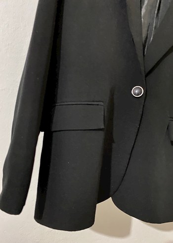 Düğmeli Siyah Midi Kadın Blazer Ceket - Görsel 3