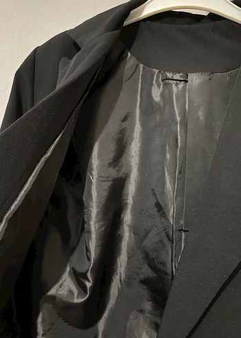 Düğmeli Siyah Midi Kadın Blazer Ceket - Görsel 5