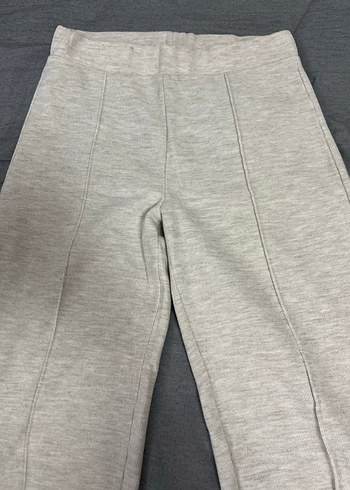 Ekru Beli Lastikli Geniş Paça Kadın Triko Pantolon