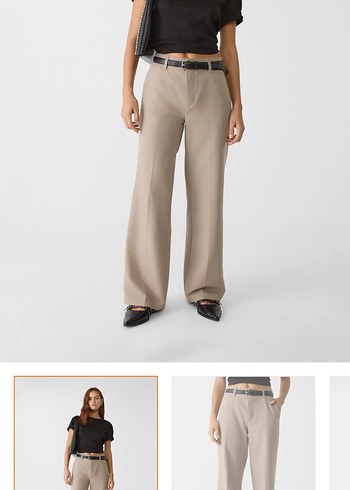 36 Beden ten rengi Renk bej kadın kumaş pantalon kemerli