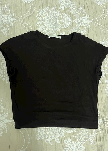 Zara kahverengi kısa kollu crop