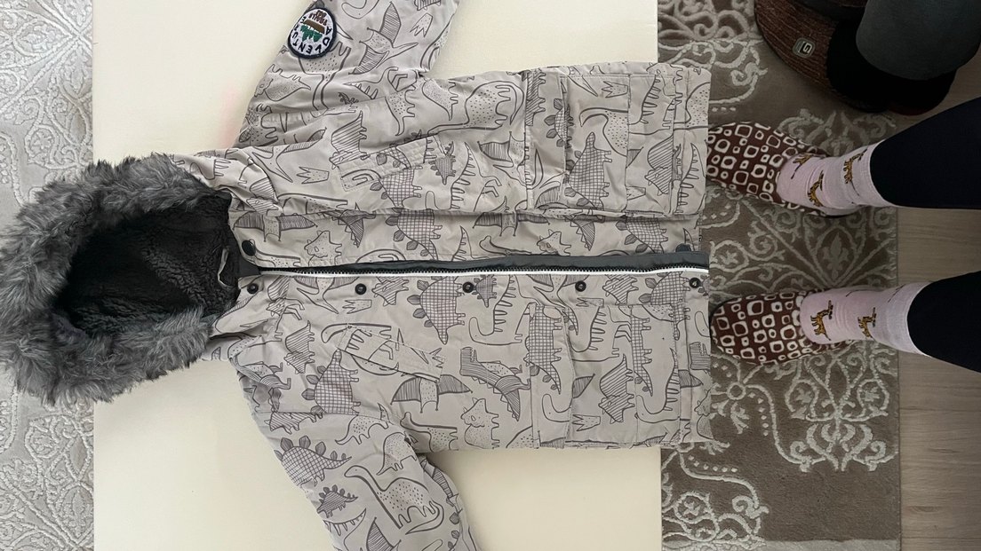 Gri Baskılı Erkek Çocuk Kürklü Ceket - Görsel 2