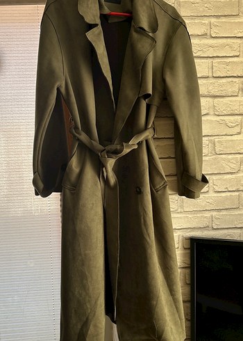 Bej Süet Uzun Kadın Trençkot - Görsel 2