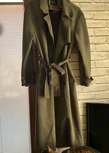 Bej Süet Uzun Kadın Trençkot - Görsel 3