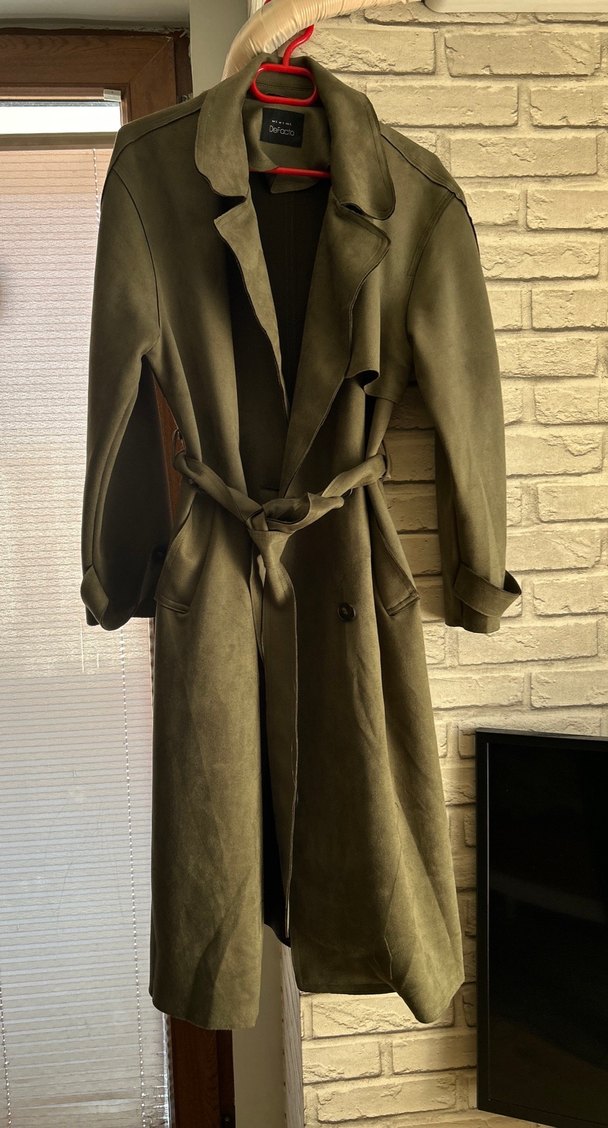 Bej Süet Uzun Kadın Trençkot - Görsel 2