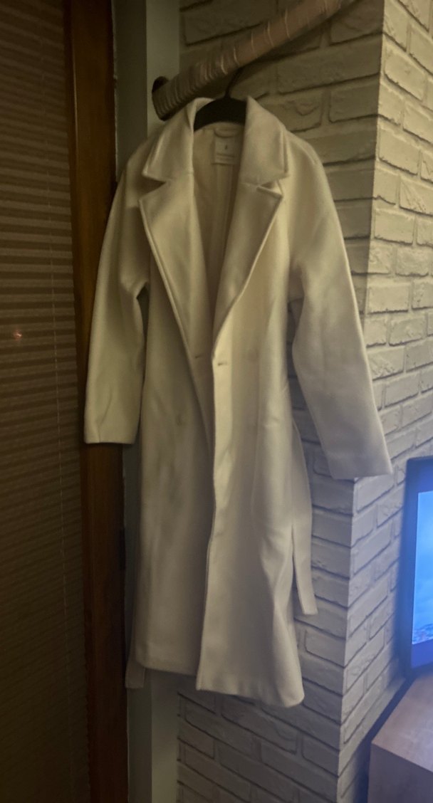 Beyaz Uzun Kadın Kaban - Kemerli, Klasik - Görsel 2