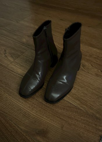 Kahverengi Deri Kadın Botlar, Tokalı, Topuklu - Görsel 3