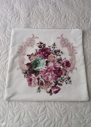 Pastel Çiçek Desenli Modern Klasik Beyaz Kırlent Kılıfı - Görsel 2