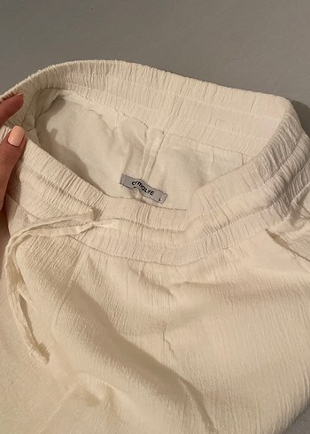 l Beden beyaz Renk Kadın Beyaz Keten Salaş Pantolon