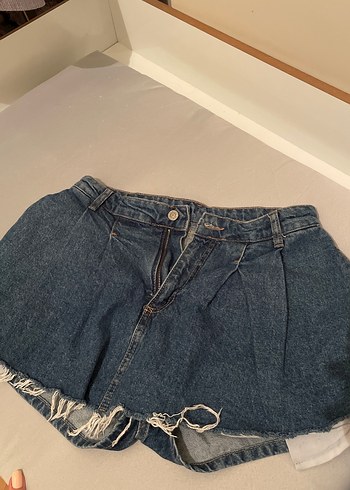 Kadın Mavi Midi Denim Şort Etek