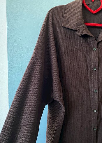 Düğmeli Kahverengi Keten Kadın Gömlek - Görsel 4