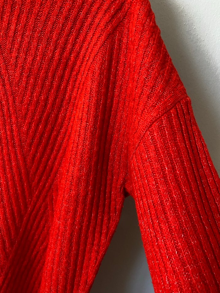 Kırmızı Kadın Boğazlı Örgü Yün Kazak - Görsel 4