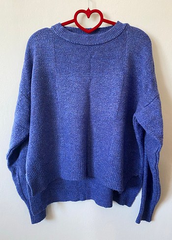 Mavi Örgü Kadın Yün Kazak - Görsel 3