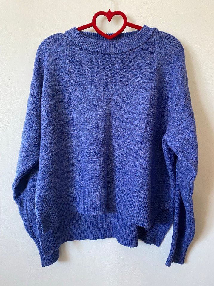 Mavi Örgü Kadın Yün Kazak - Görsel 3