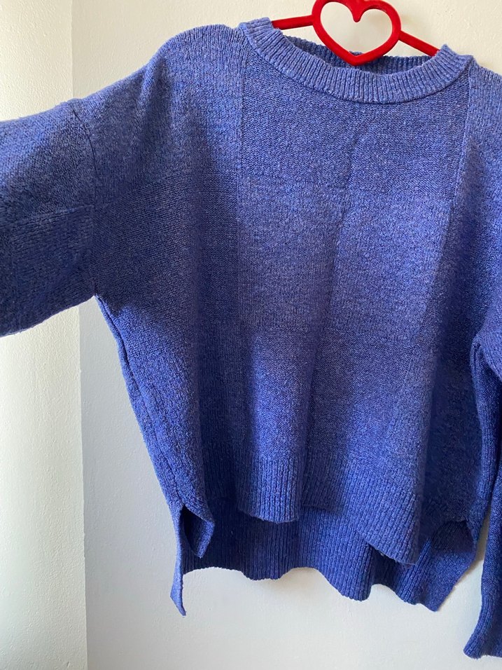 Mavi Örgü Kadın Yün Kazak - Görsel 4