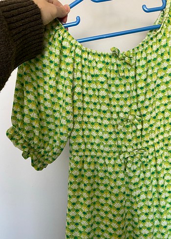 11-12 yaş kız çocuk Düğmeli Yeşil Bohem Kısa Tulum - Görsel 3