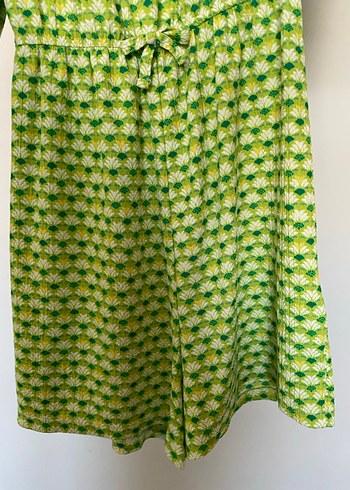 11-12 yaş kız çocuk Düğmeli Yeşil Bohem Kısa Tulum - Görsel 4