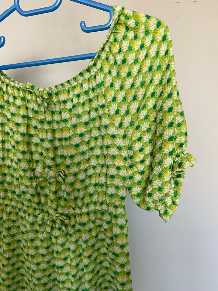 11-12 yaş kız çocuk Düğmeli Yeşil Bohem Kısa Tulum - Görsel 2