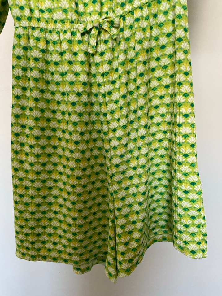 11-12 yaş kız çocuk Düğmeli Yeşil Bohem Kısa Tulum - Görsel 4