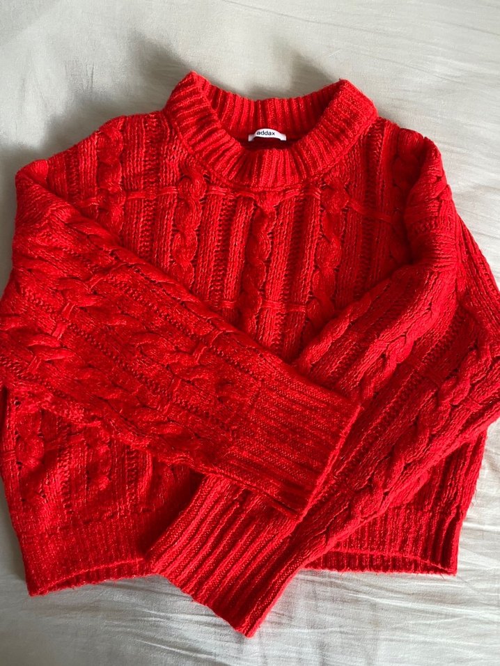 Kırmızı Örgü Kadın Kazak - Görsel 2