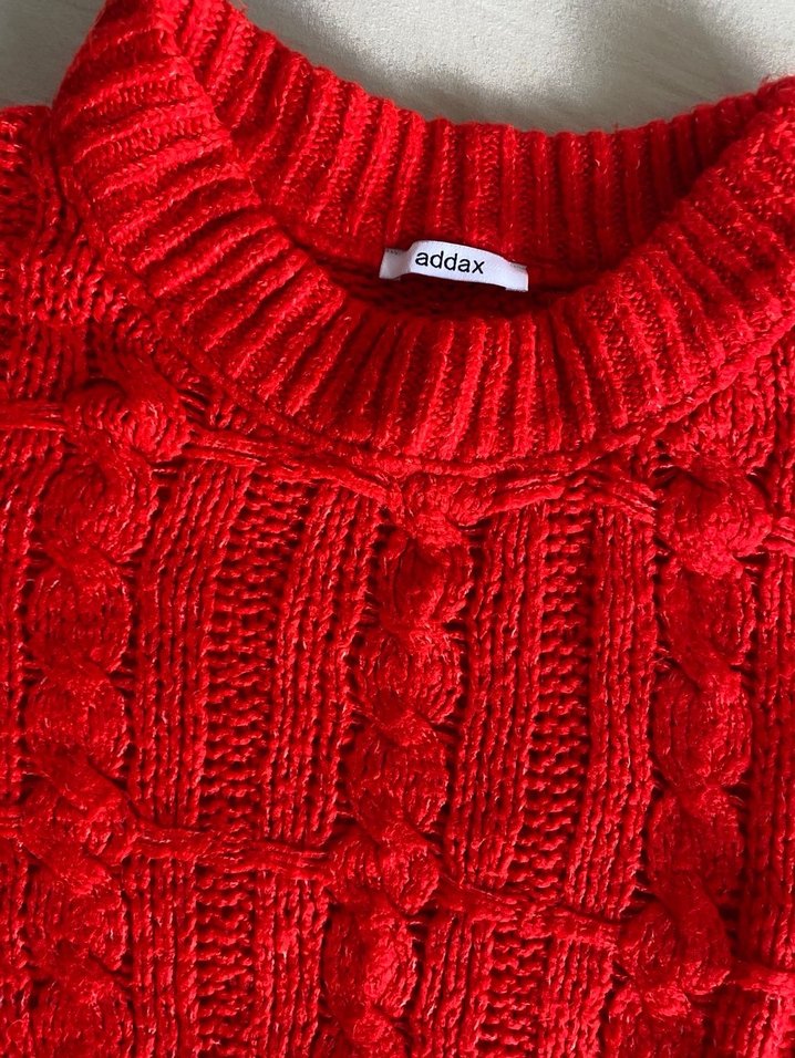 Kırmızı Örgü Kadın Kazak - Görsel 4