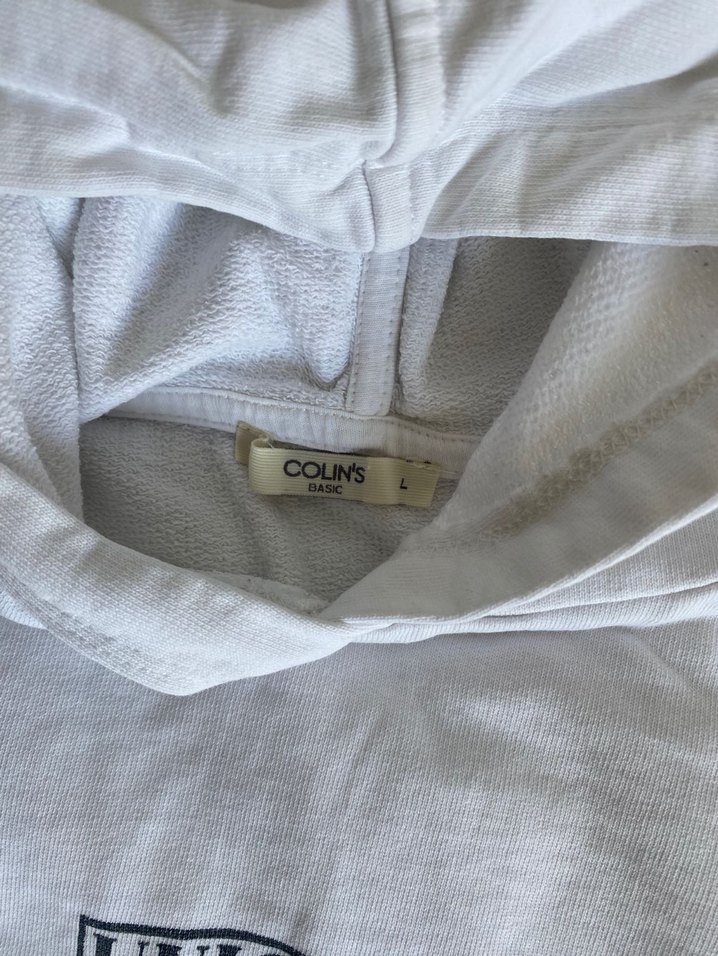 Beyaz Pamuklu Kapüşonlu Sweatshirt - Görsel 4