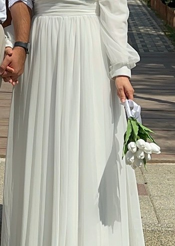 Tesettür Beyaz Abiye