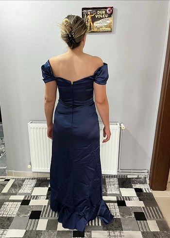 Lacivert Drapeli Uzun Abiye Elbise - Görsel 3