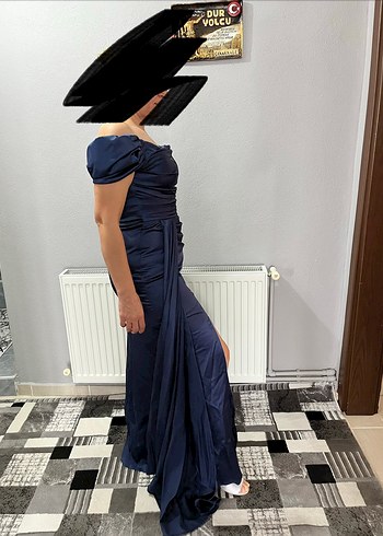 Lacivert Drapeli Uzun Abiye Elbise - Görsel 4