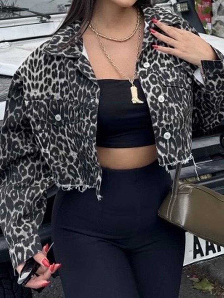 Leopar Desenli Crop Ceket - Görsel 2