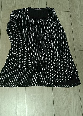 Puantiye Desenli Siyah Hamile Tunik - Görsel 2