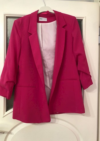 Parlak Pembe Kadın Midi Blazer Ceket
