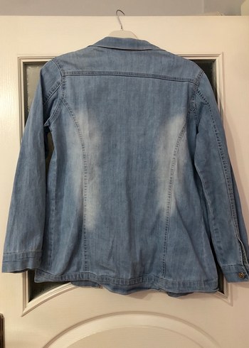 Diğer Gri Mavi Düğmeli Kadın Denim Ceket