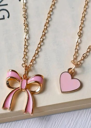 Pembe Fiyonk ve Kalp Detaylı Midi Kolye - Görsel 2
