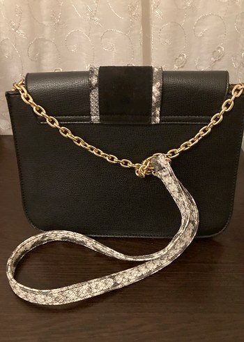 Chima Siyah Deri Kadın Çanta Yılan Desenli Tokalı - Görsel 2