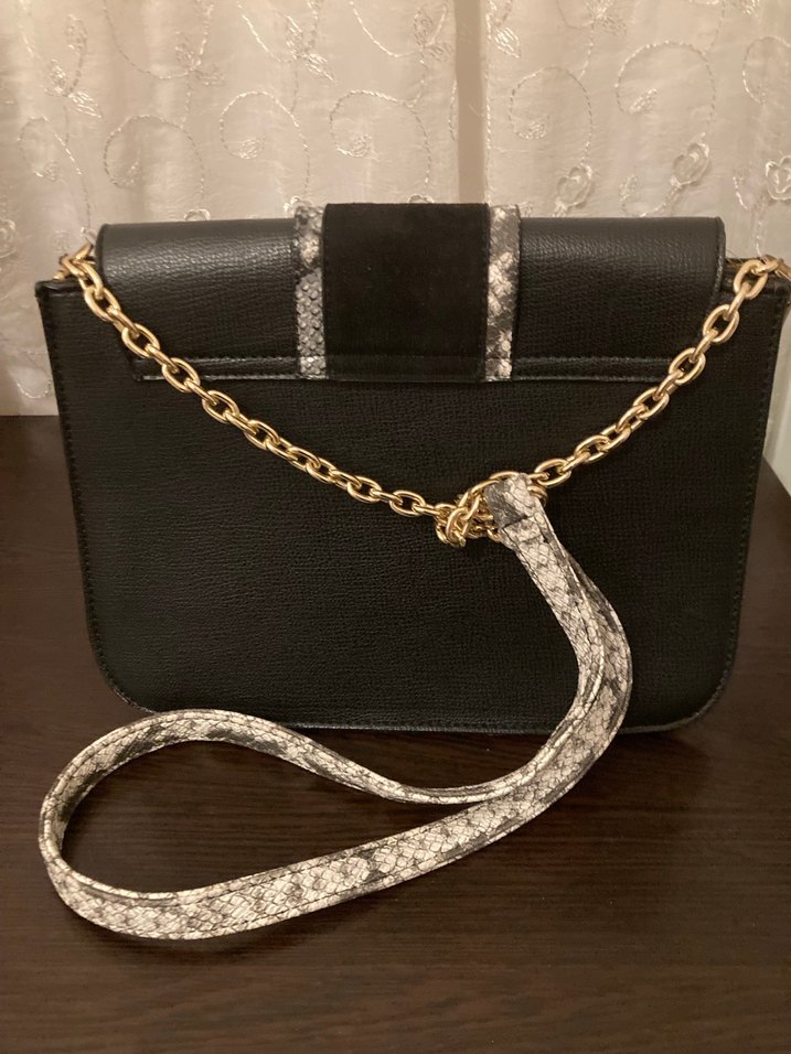 Chima Siyah Deri Kadın Çanta Yılan Desenli Tokalı - Görsel 2
