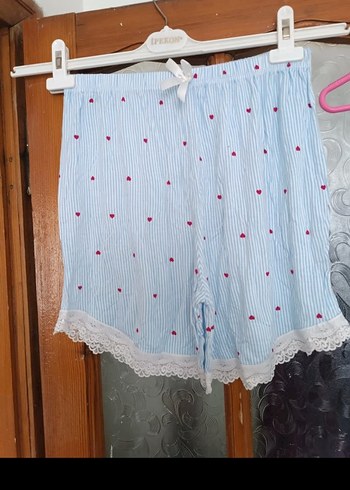 xxl Beden Nakışlı Mavi Mini İp Askılı Pijama Takımı