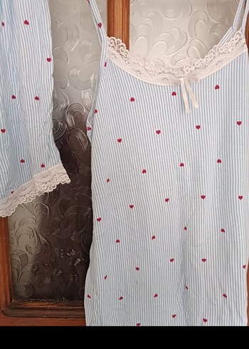 xxl Beden mavi Renk Nakışlı Mavi Mini İp Askılı Pijama Takımı