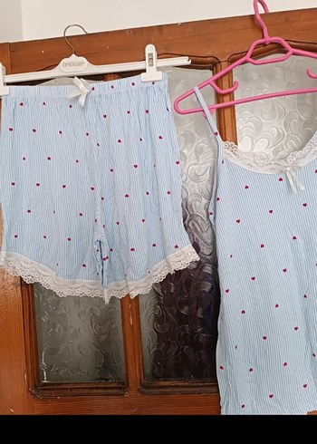 Penti Nakışlı Mavi Mini İp Askılı Pijama Takımı